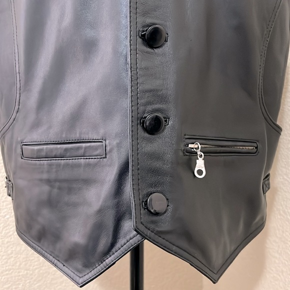Novelli Biker Style Black Leather Sleeveless Jacket Vest Unisex - Picture 5 of 10